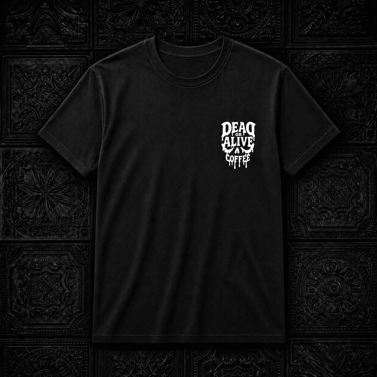 T-SHIRT DEAD OR ALIVE COFFEE MC Skull T-Shirt MC Skull T-Shirt – Dead or Alive Coffee Shirt mit Backprint