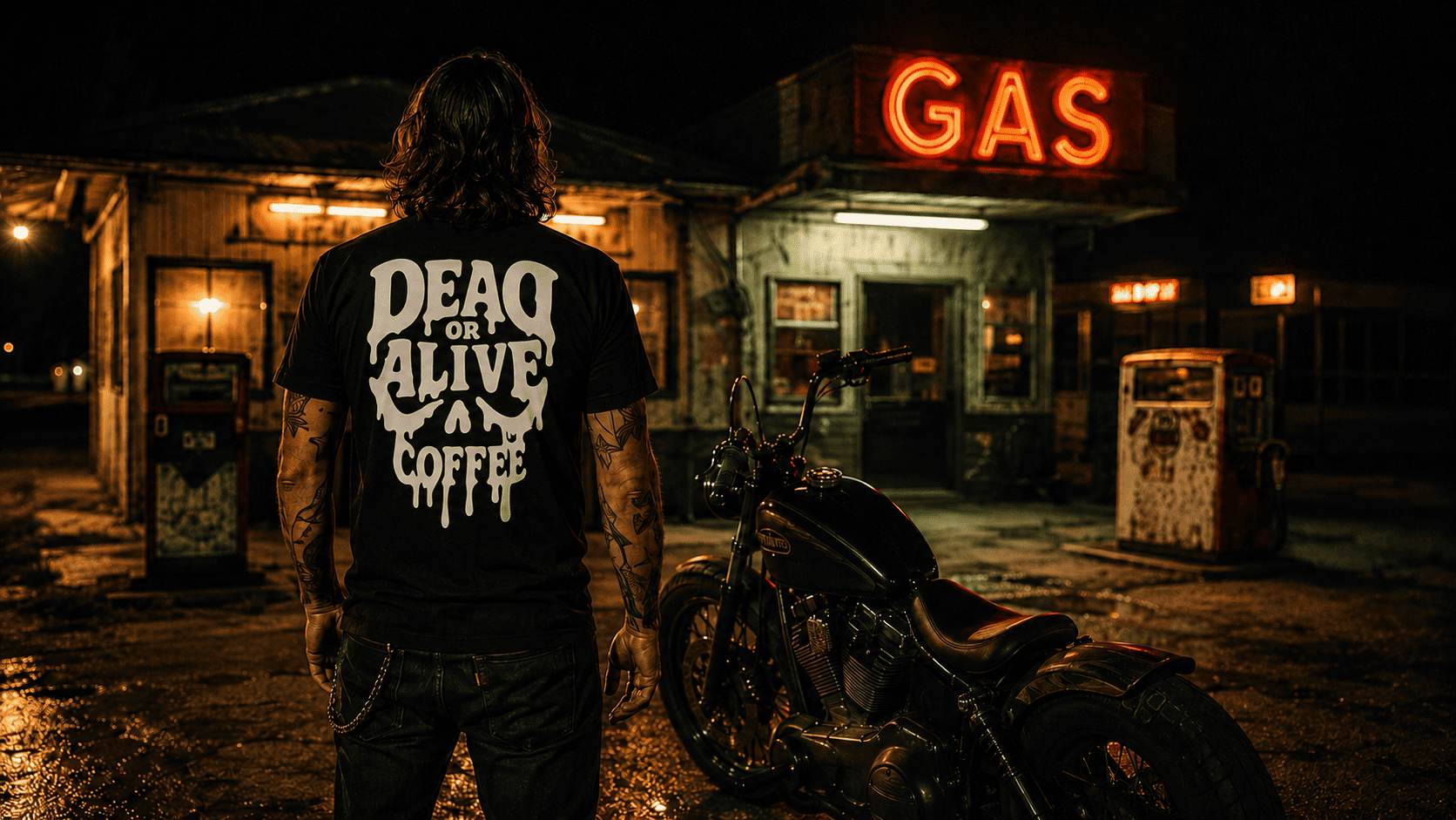 T-SHIRT DEAD OR ALIVE COFFEE MC Skull T-Shirt MC Skull T-Shirt – Dead or Alive Coffee Shirt mit Backprint
