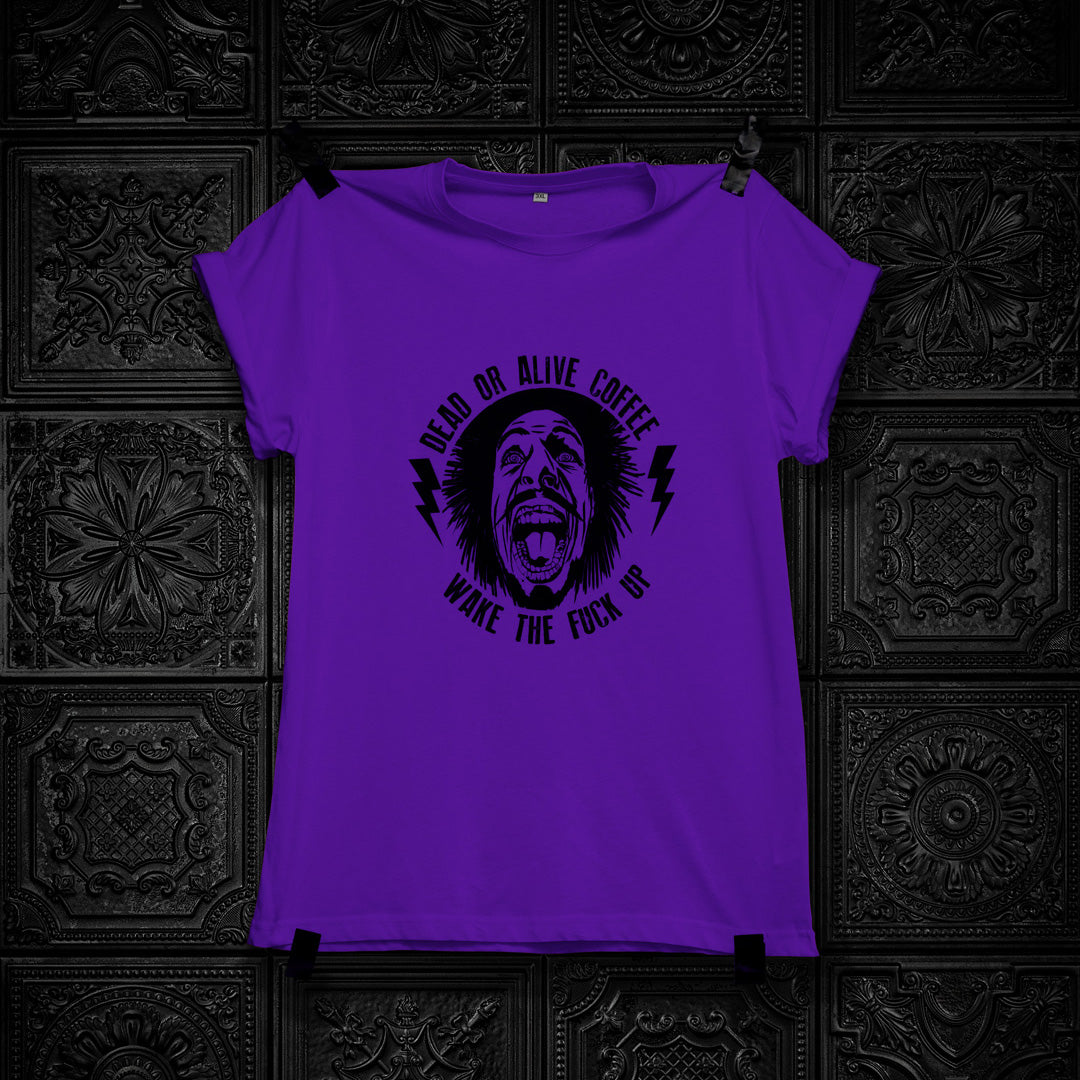 DEAD OR ALIVE COFFEE T-SHIRT "WAKE THE FUCK UP"